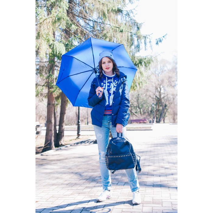 Зонт полуавтоматический "Цветочки",R=50см, с проявляющимся рисунком, цвет синий