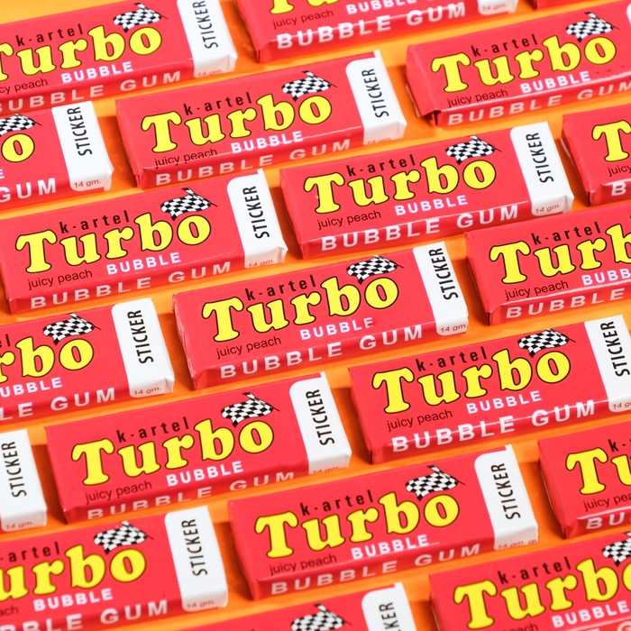 фото Жевательная резинка turbo со вкусом персика с наклейкой, 14 г к-артель