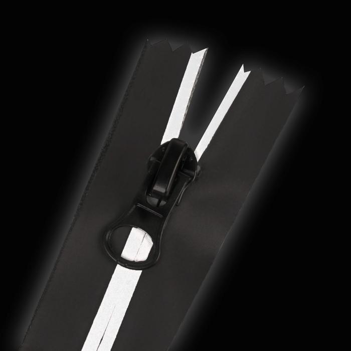 Молния «Спираль», водонепроницаемая, со светоотражающей лентой, №7, неразъёмная, 18 см, цвет чёрный