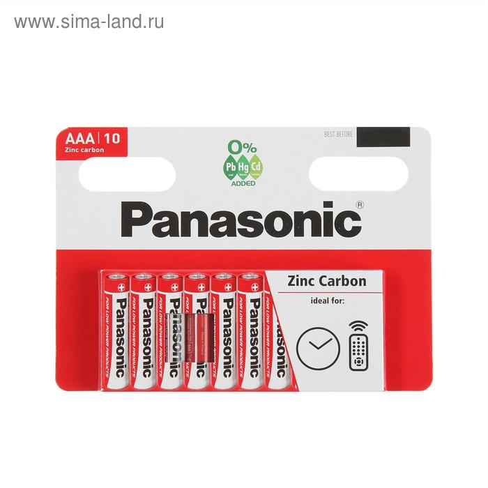 Батарейка солевая Panasonic Zinc Carbon, AAA, R03-10BL, 1.5В, блистер, 10 шт. батарейка солевая panasonic general purpose aaa r03 4s 1 5в спайка 4 шт