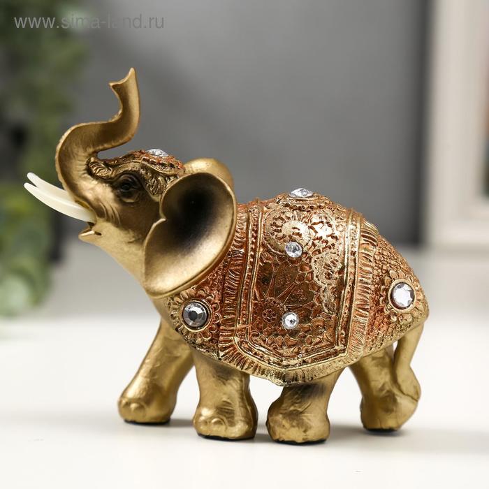 Сувенир полистоун Слонёнок в золотой попоне с кристаллами 10,5х11х4,5 см сувенир слонёнок 6×2 7×5 см с кристаллами