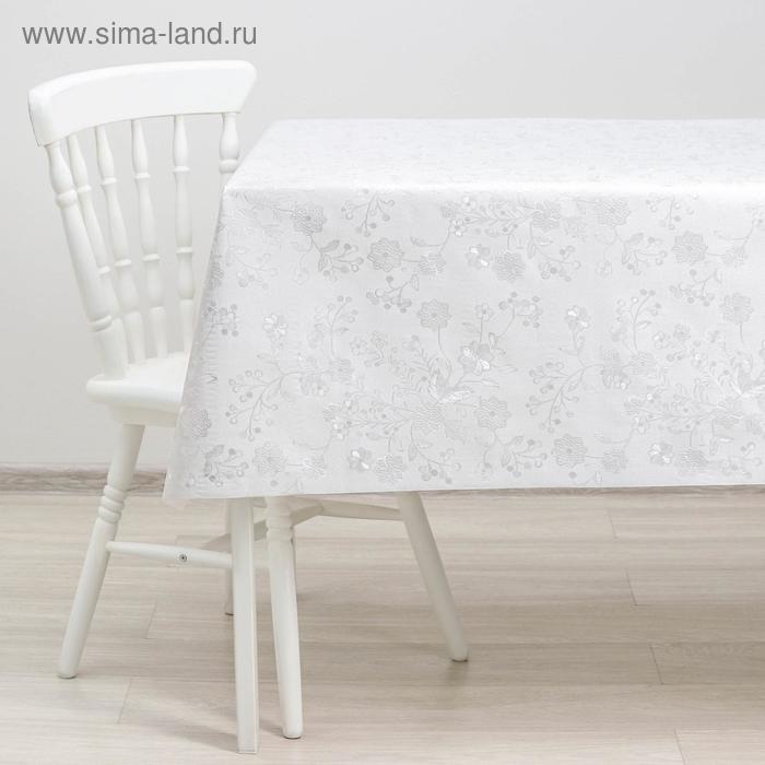 фото Клеёнка на стол на тканевой основе «леди», цветочки, ширина 137 см, рулон 20 метров, цвет белый