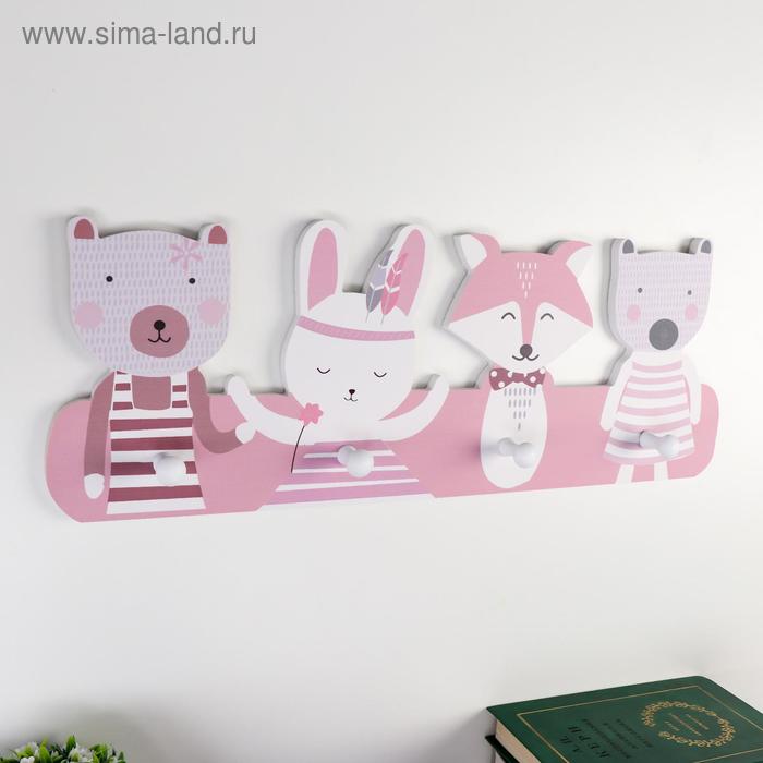 

Крючки декоративные дерево "Зверята" розовые 18х50х4,5 см