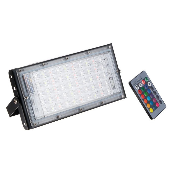 фото Прожектор светодиодный модульный luazon lighting, rgb+w, с пультом, 50вт, ip65, 220в черный