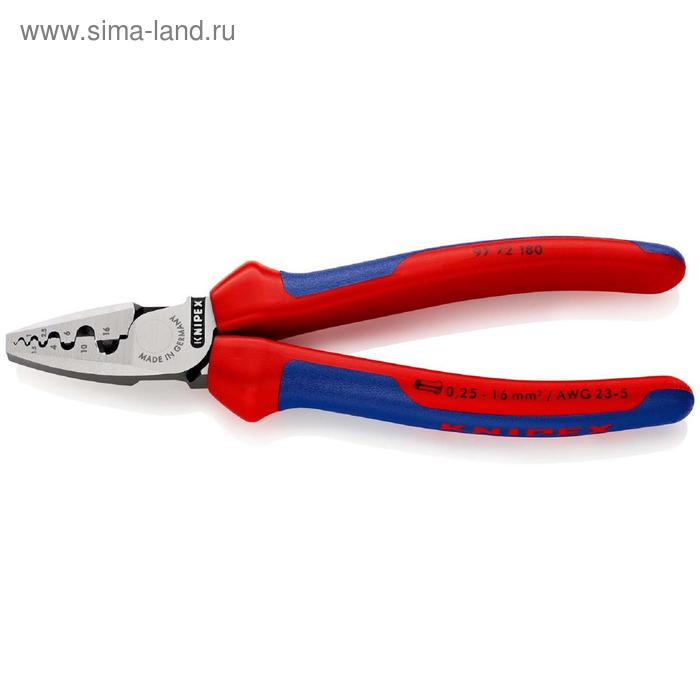 Инструмент для обжима контактных гильз KNIPEX KN-9772180, 180 мм, 0.25-16 мм2, 23-5 AWG