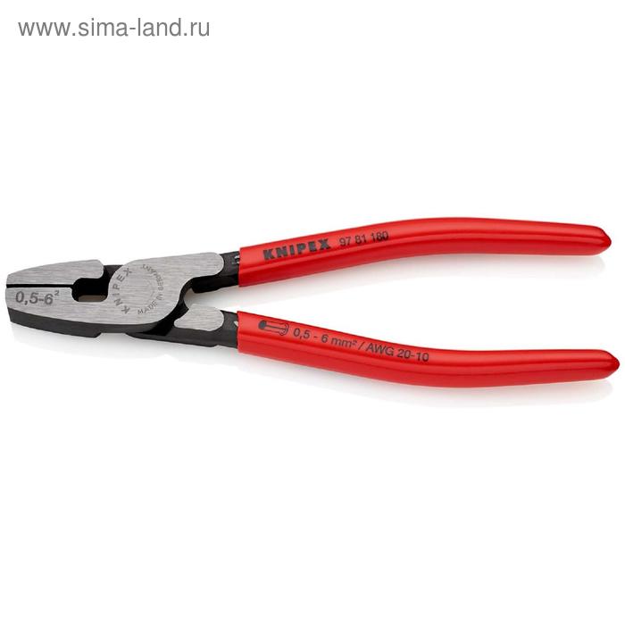 Инструмент для обжима контактных гильз KNIPEX KN-9781180, 180 мм, 0.5-6 мм2, 20-10 AWG