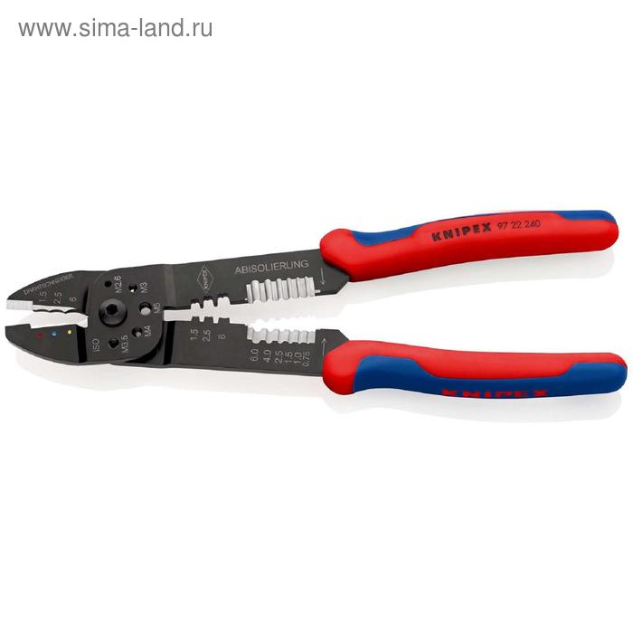 

Инструмент для опрессовки KNIPEX KN-9722240, 240 мм, 0.75-6 мм2, 3 гнезда, 18-10 AWG