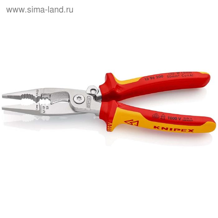 

Клещи электромонтажные KNIPEX KN-1396200, 200х20х345 мм, замок, двухкомпонентные рукоятки