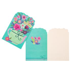 

Открытка "С Днем Рождения!" конгрев, тиснение фольгой, чайник с цветами