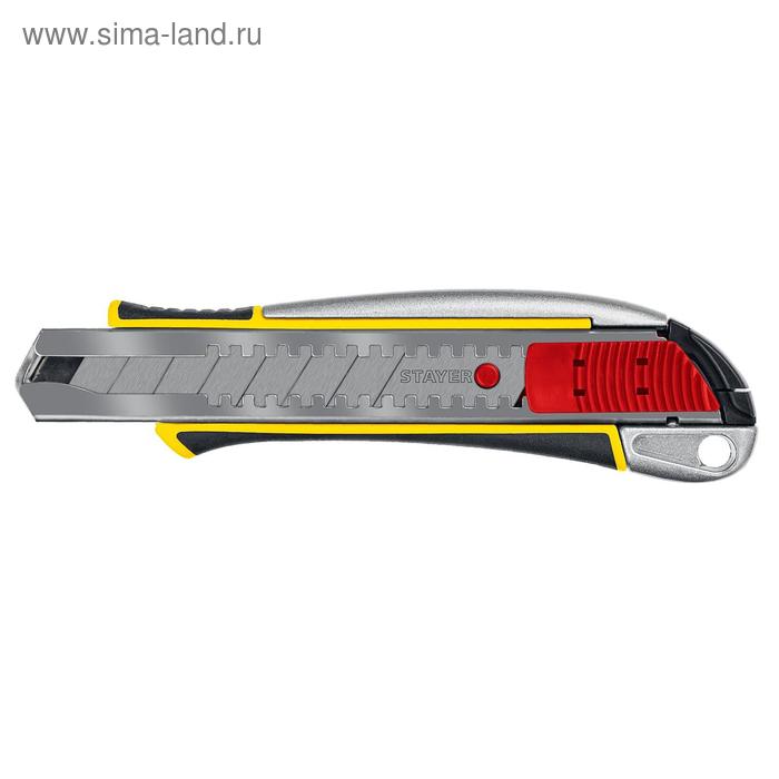 металлический нож с автостопом ksm 18a сегмент лезвия 18 мм stayer Нож STAYER 09143_z01, с автостопом KSM-18A, сегментированные лезвия, 18 мм