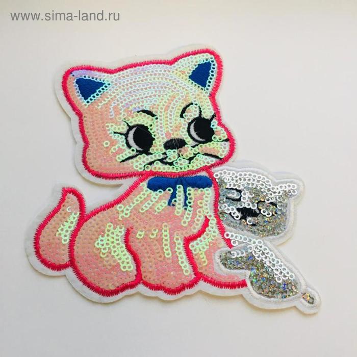 Аппликация «Розовая кошка с котёнком», размер 12x11 см