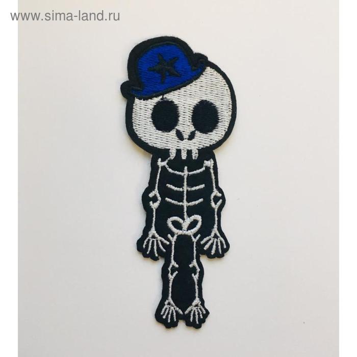 фото Термоаппликация «скелет синяя кепка», размер 10,5x4 см zzd