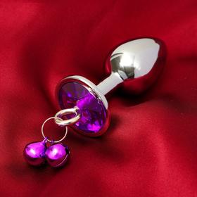 Анальная пробка Оки-Чпоки, с бубенчиками, кристалл тёмно- фиолетовый, D = 28 мм