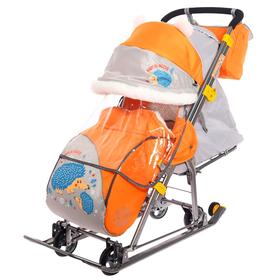 Санки-коляска «Ника детям 7-6», с ёжиком, цвет оранжевый/серый Ош