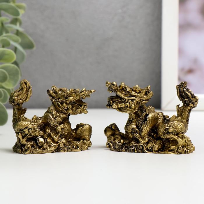 Нэцке полистоун бронза Китайский дракон набор 2 шт 4,7х6х3 см