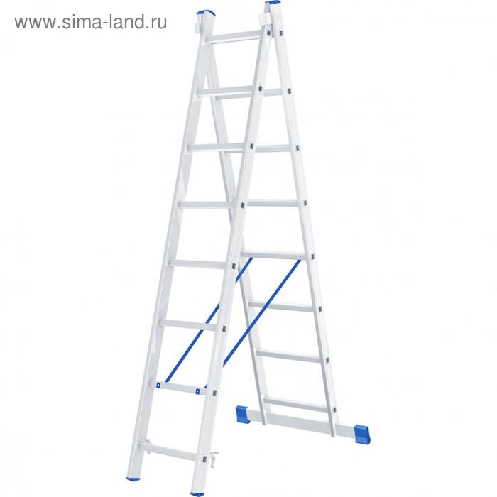 цена Лестница Сибртех 97908, алюминиевая, двухсекционная, 2 х 8 ступеней