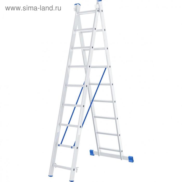 цена Лестница Сибртех 97909, алюминиевая, двухсекционная, 2 х 9 ступеней