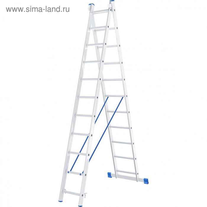 Лестница Сибртех 97911, алюминиевая, двухсекционная, 2 х 11 ступеней лестница 2 х 9 ступеней алюминиевая двухсекционная россия сибртех