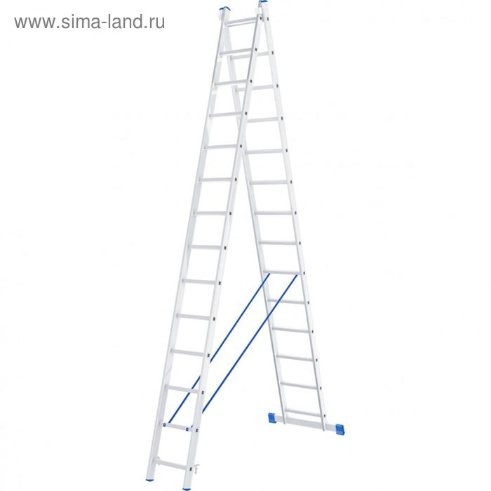 Лестница Сибртех 97914, алюминиевая, двухсекционная, 2 х 14 ступеней лестница сибртех 2 х 9 ступеней алюминиевая двухсекционная