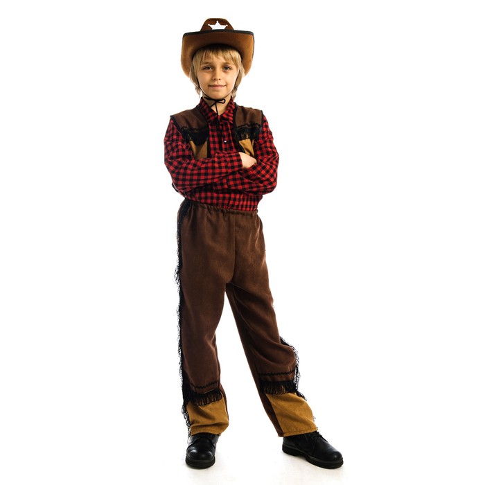 Карнавальный костюм «Ковбой», шляпа, рубашка, жилетка, брюки, р. 28, рост 110 см, 3-5 лет