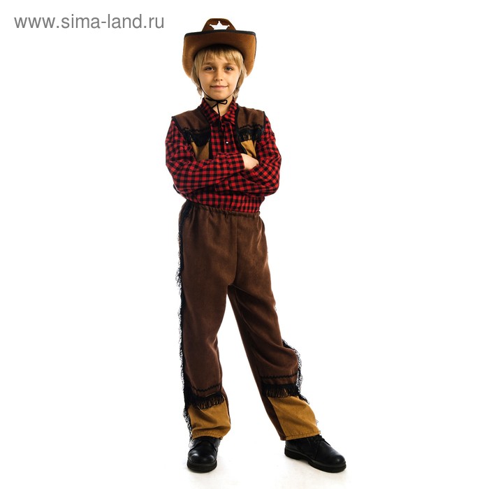 фото Карнавальный костюм «ковбой», шляпа, рубашка, жилетка, брюки, р. 34, рост 134 см карнавалия чудес