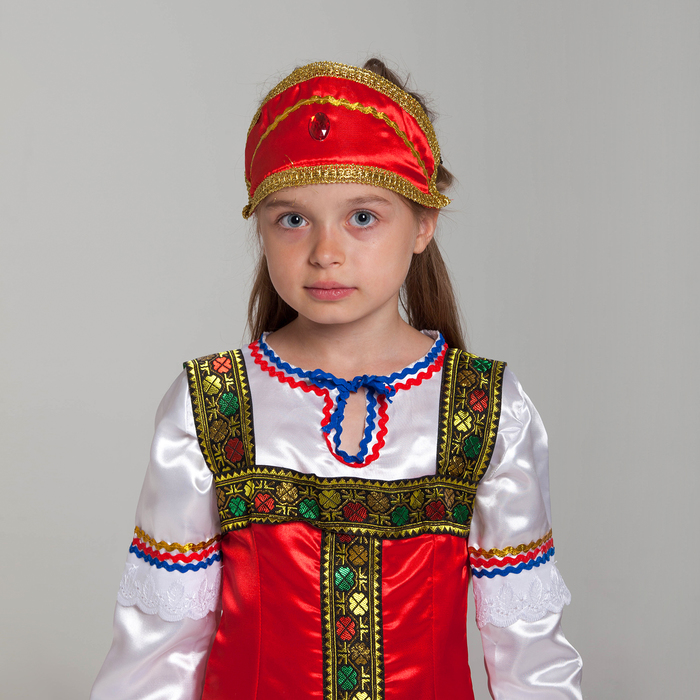 Карнавальный костюм "Русская красавица", платье, рубашка, кокошник, рост 122 см