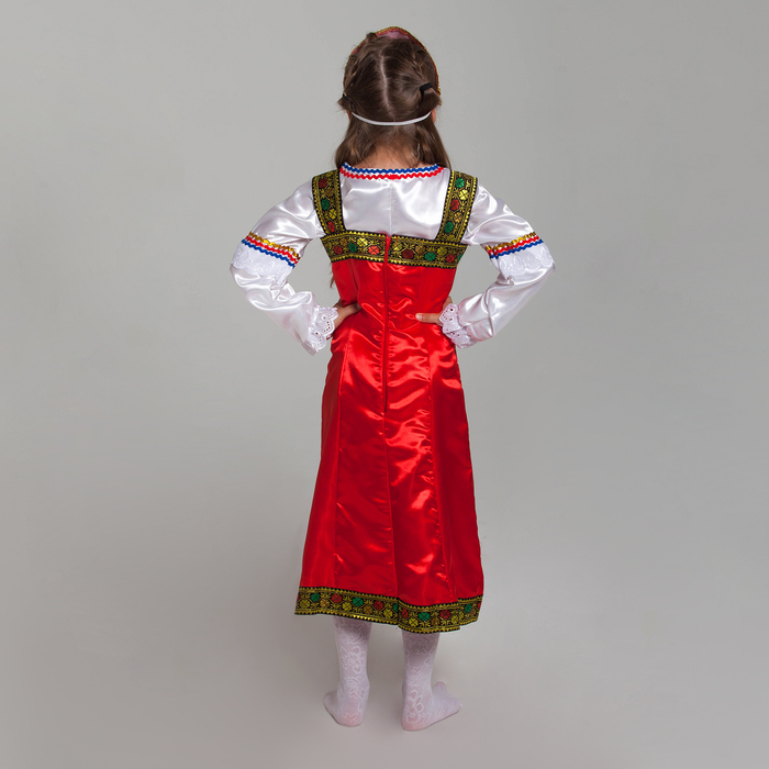 Карнавальный костюм "Русская красавица", платье, рубашка, кокошник, рост 122 см