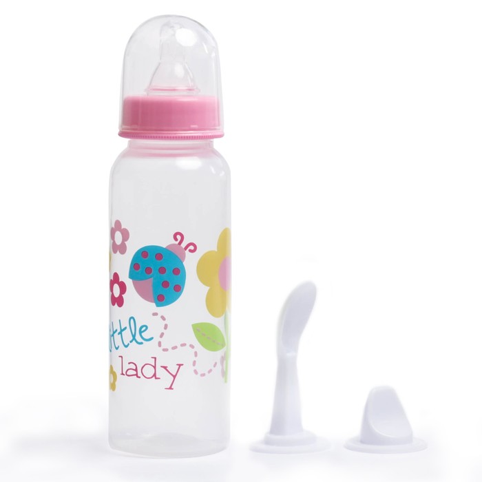 Бутылочка для кормления 3 в 1, в комплекте ложка и носик-поильник, 250 мл, от 0 мес., цвета МИКС