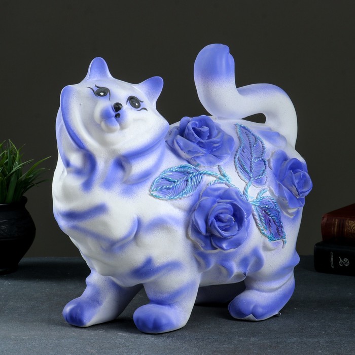 Копилка "Кот Баюн" голубые розы