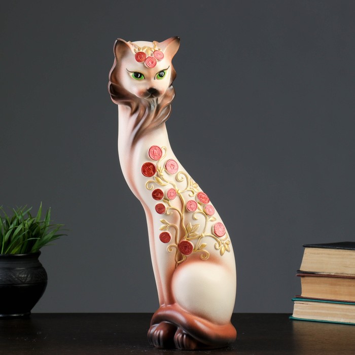 Копилка "Кошка Маркиза" средняя, денежное дерево, бежевая