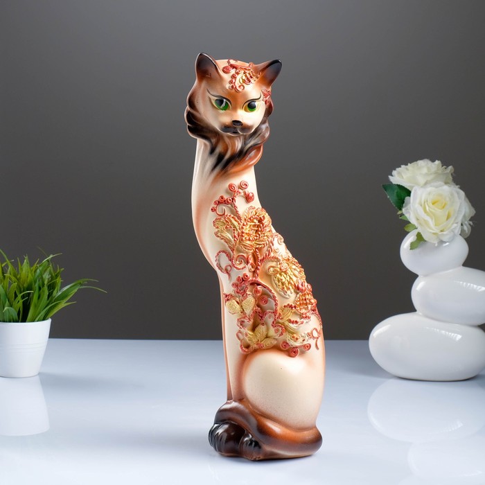 Копилка "Кошка Маркиза" бежевая, золото