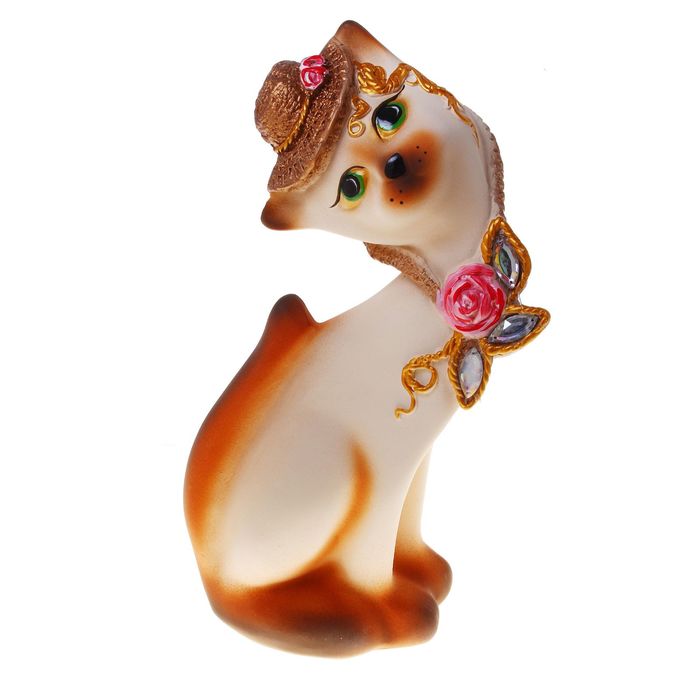 Сувенир "Кошка Алёнка" в шляпе бежевая