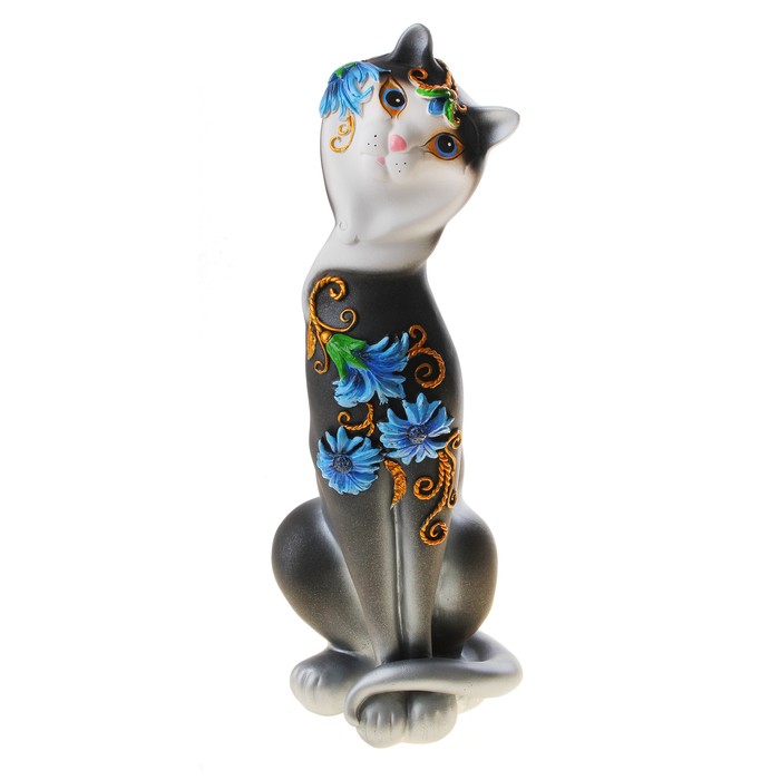 Сувенир "Кошка Анжелика" Васильки черная