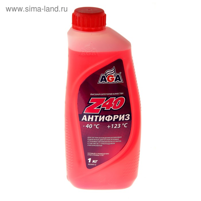 Антифриз готовый AGA -40С/+123С красный, 1 кг антифриз очиститель aga r30 45с универсальный готовый цвет нейтральный 1 кг
