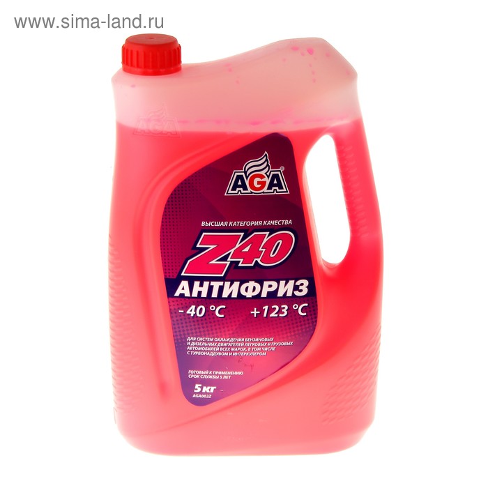Антифриз готовый AGA -40С/+123С красный, 5 кг антифриз очиститель aga r30 45с универсальный готовый цвет нейтральный 1 кг