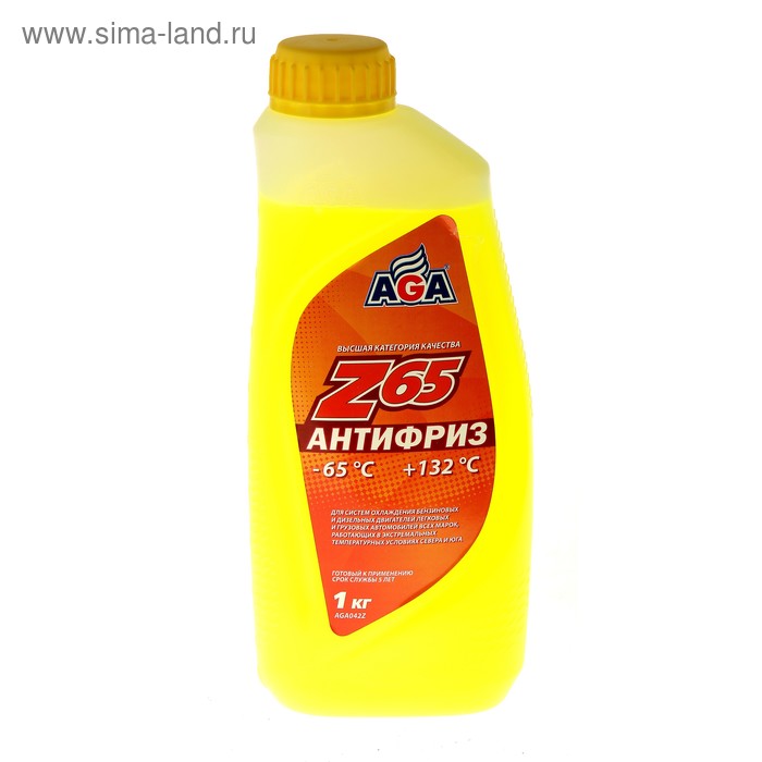 Антифриз готовый AGA -65С/+132С жёлтый, 1 кг антифриз готовый к применению 65с aga aga042z желтый