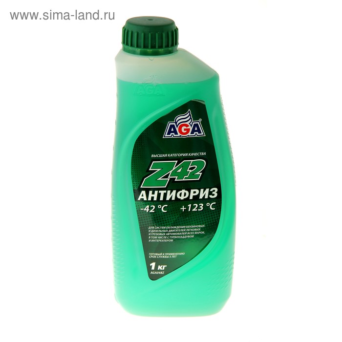 Антифриз готовый AGA -42С/+123С зелёный, 1 кг тосол готовый aga 40с 115с зелёный 1 кг