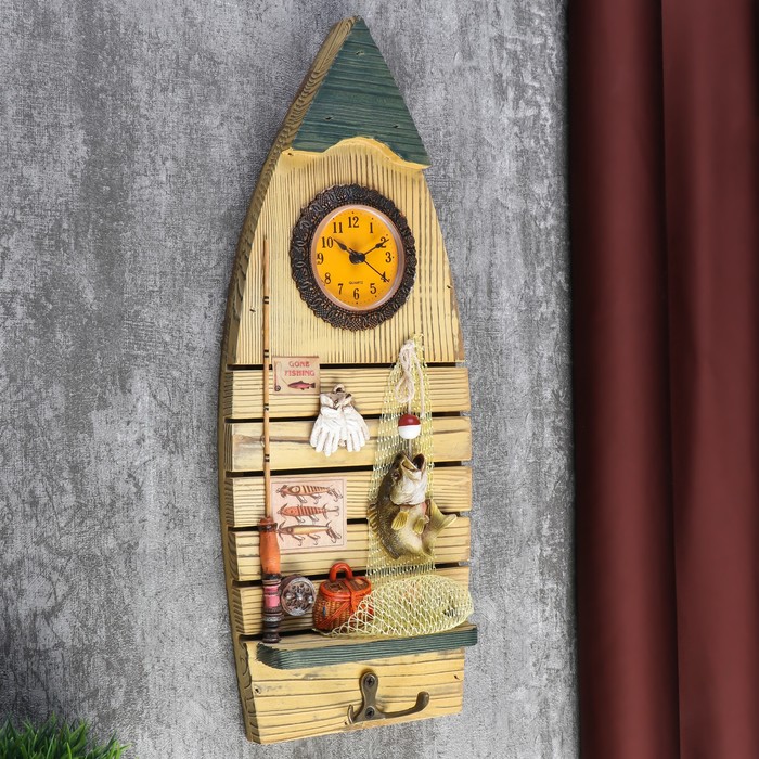 Ключница-часы "Рыбацкая удача" с крючками