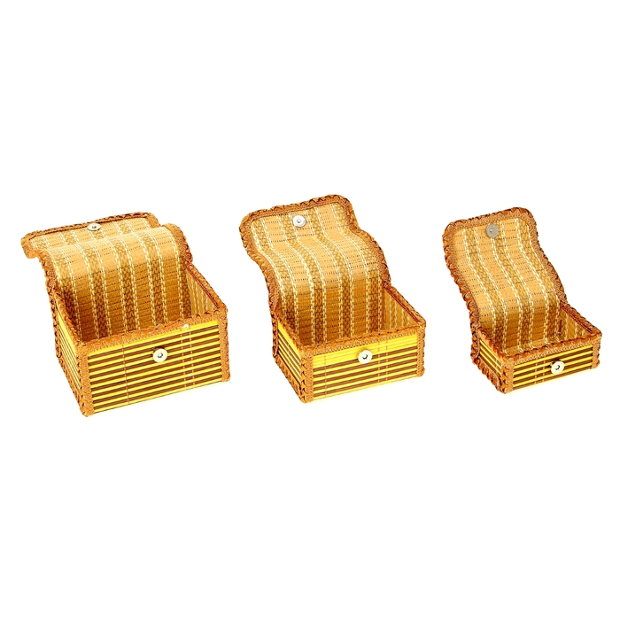 Шкатулка соломка с окантовкой "Полоски" (набор 3 шт) МИКС