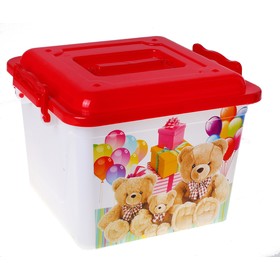 Ящик для игрушек 8,5 л "Мишки" с крышкой, цвет красный