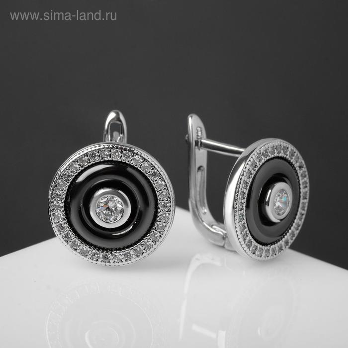 фото Серьги керамика "мишень", цвет чёрно-белый в серебре vel vett