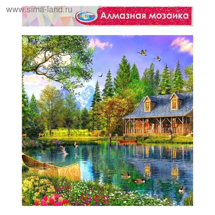 

Алмазная мозаика без подрамника, частичное заполнение «Домик на озере» 40×50 см