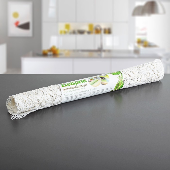 Коврик противоскользящий 45х100 см "Цветы", цвет белый