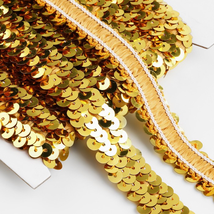фото Тесьма декоративная с пайетками, на резинке, 2 см, 9 ± 0,5 м, цвет золотой арт узор