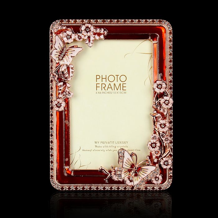 Фоторамка "Бабочка в цветах" с эмалью, для фото 10х15 см