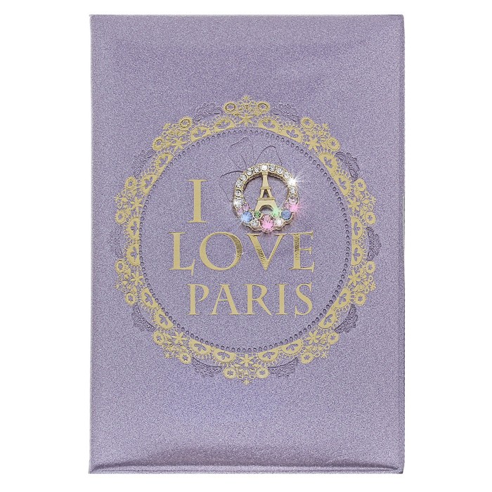 Обложка для паспорта "Влюбленная в Париж", с металлическим элементом со стразами