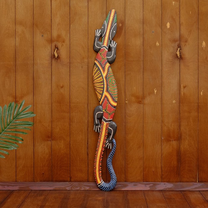 панно настенное дерево Геккон расписной выс. 100см МИКС