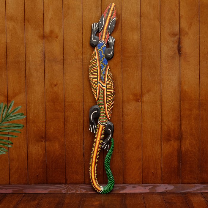 панно настенное дерево Геккон расписной выс. 100см МИКС