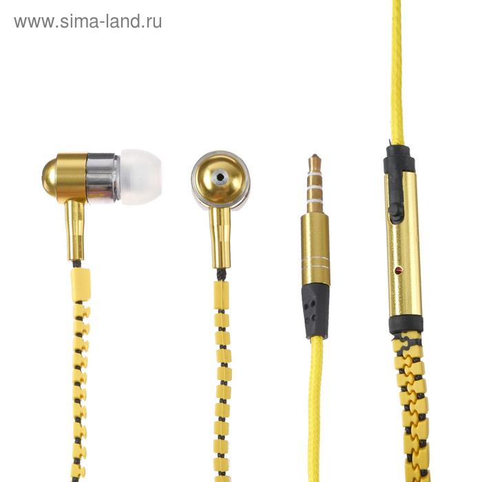фото Наушники eltronic zipper, вакуумные, микрофон, 102 дб, 32 ом, 3.5 мм, 1.2 м, желтые