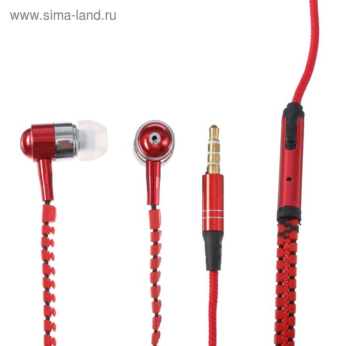 фото Наушники eltronic zipper, вакуумные, микрофон, 102 дб, 32 ом, 3.5 мм, 1.2 м, красные